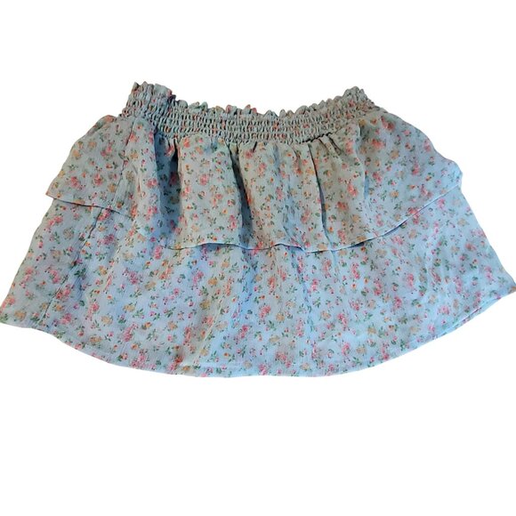 Cat & Jack XS (4/5 Girls Floral Layered Ruffle Skirt Elastic Waistband Blue/Pink - Picture 2 of 8